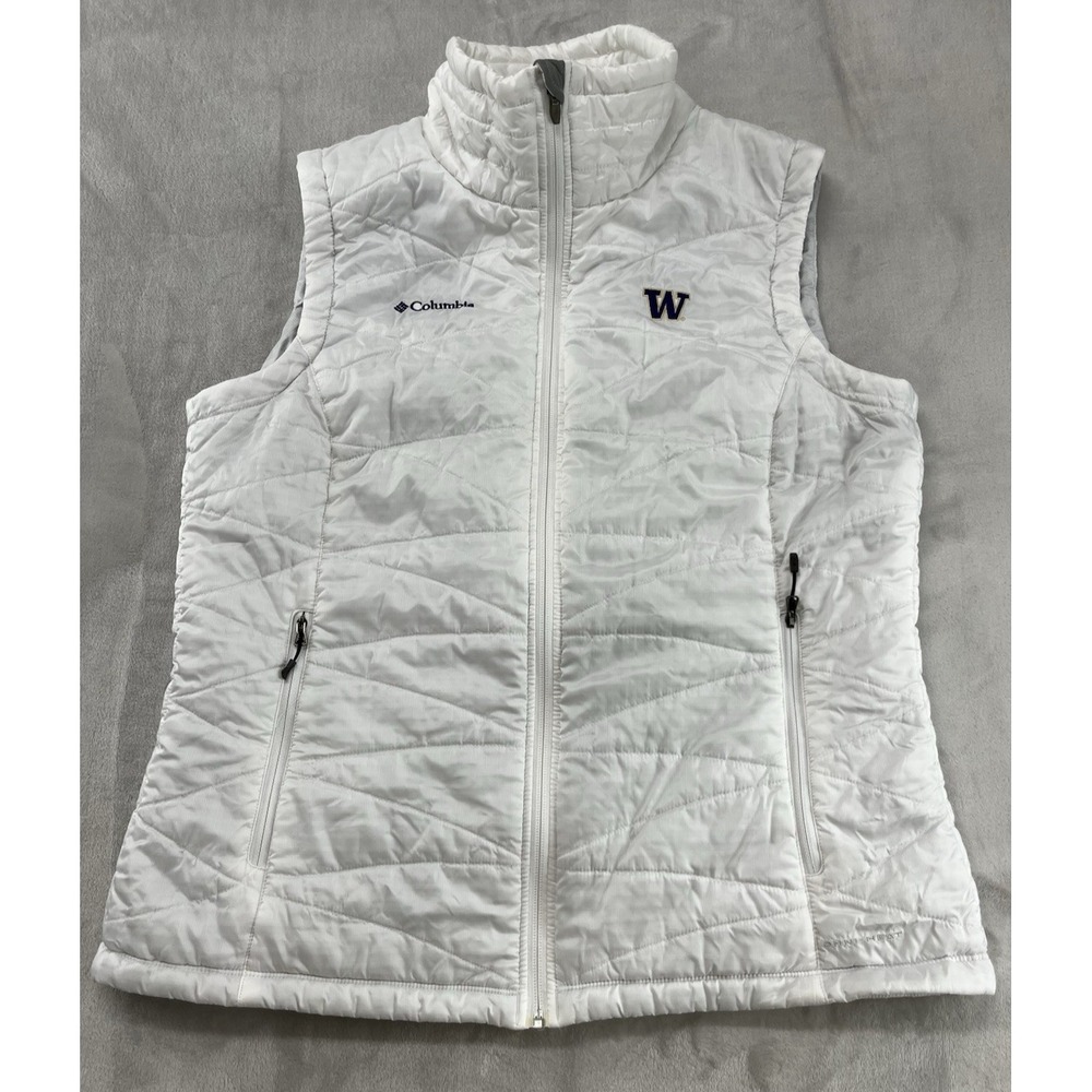 Columbia Omni Heat Quilted Vest Women XL White Full Zip Omni Shield Huskies Logo